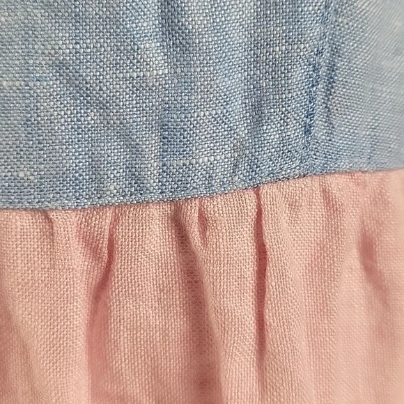 Cynthia Rowley 100% Linen Pink & Blue Chambray Color Block Tiered Sundress - Picture 11 of 16
